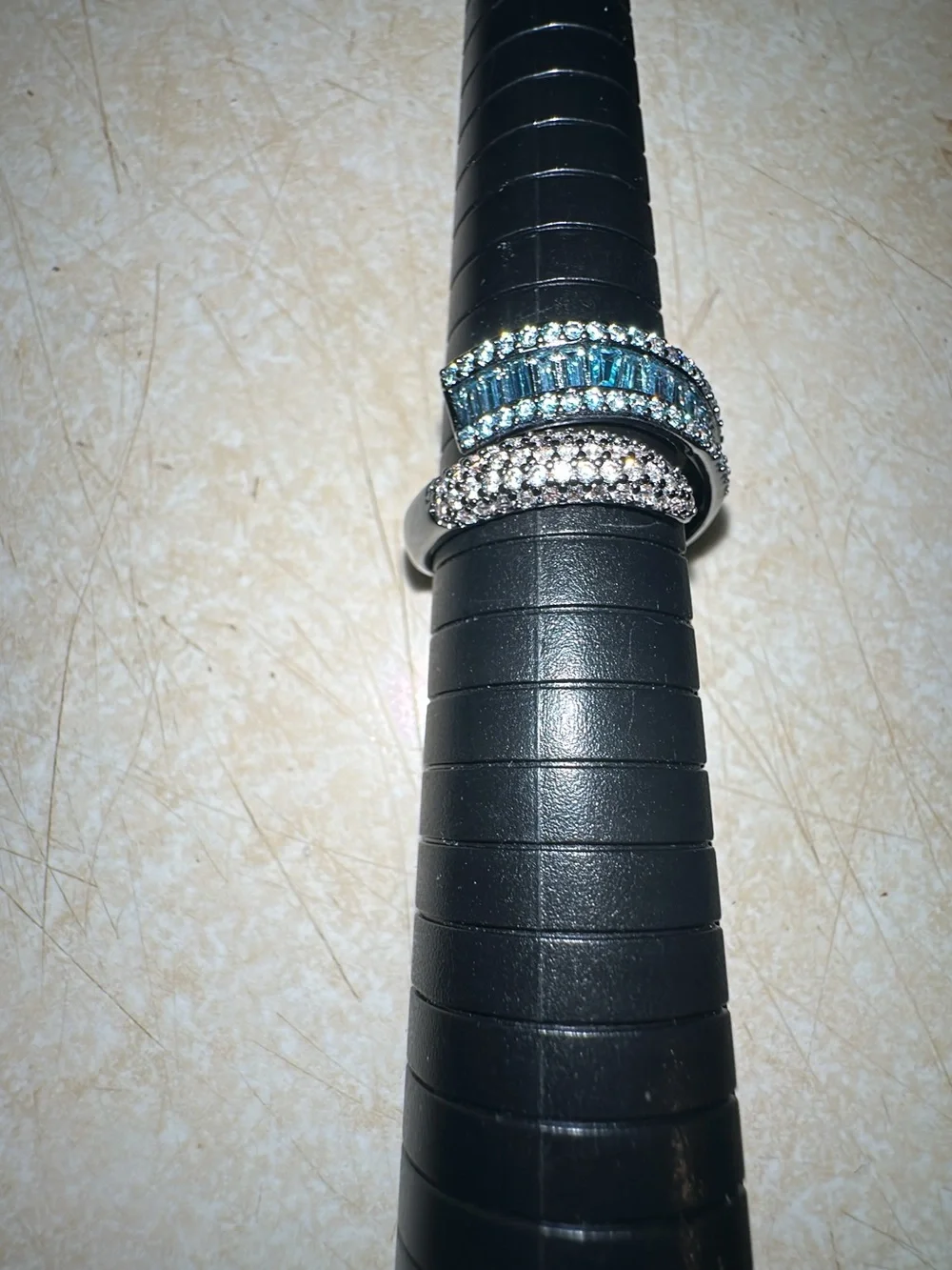Bomb Party  Silver Blue Topaz & Cubic Zirconia Curved Ring